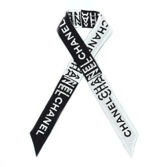 Silk Logo Slim Bandeau Scarf Black White | Fashionphile