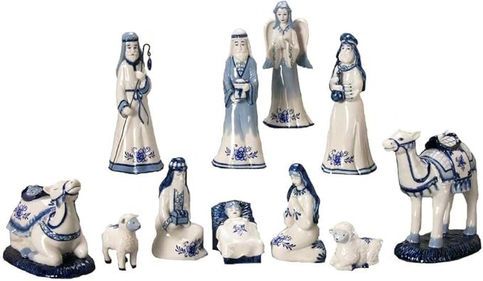 Kurt S. Adler Kurt Adler 1.97 6.7-Inch Porcelain Delft Blue 11-Piece Nativity Set | Amazon (US)