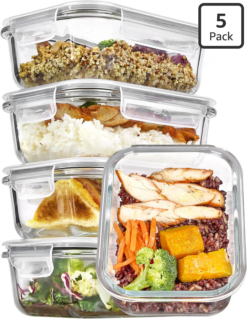 Vtopmart 5Pack 22oz Glass Storage Containers with Lids, Glass Meal Prep Food Container Sets with ... | Amazon (US)