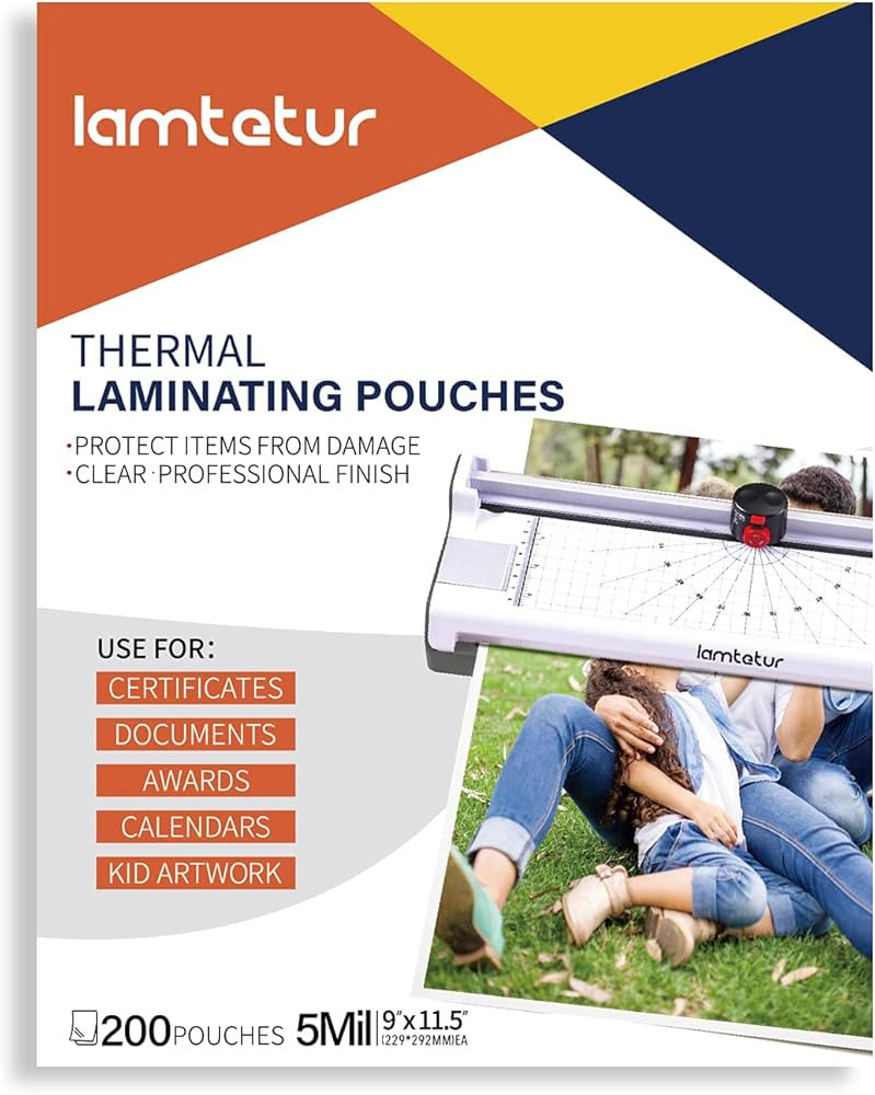 Thermal Laminating Pouches 9"x11.5" Inches, 5mil 200Pack, Clear, Letter Size Laminating Sheets (5... | Amazon (US)