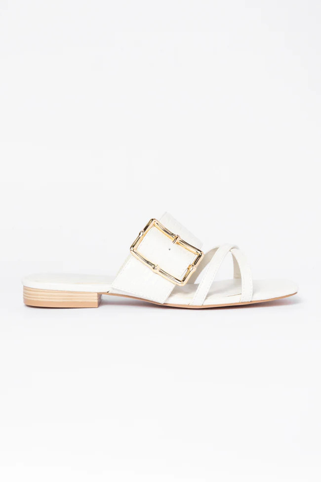 Blaine White Buckle Sandals | Pink Lily