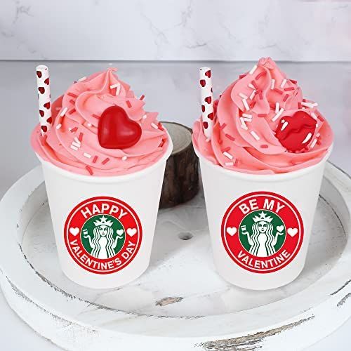 Valentines Day Decor 2 Pack Mini Heart Lip Cups with Faux Whipped Cream for Tiered Tray Decor, Va... | Amazon (US)