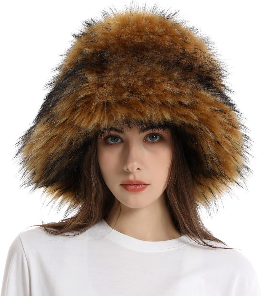 Fuzzy Bucket Hat for Women Winter Fluffy Furry Plush Faux Fur Hats Rainbow Cute Women's Bucket Ha... | Amazon (US)