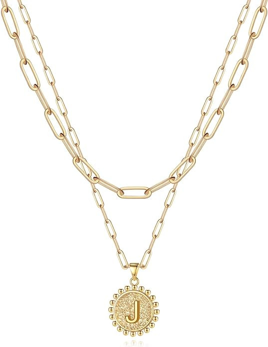 Yoosteel Gold Initial Necklaces for Women, 14K Gold Plated Dainty Layering Paperclip Link Chain N... | Amazon (US)