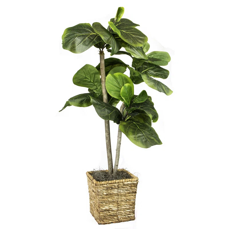 38.00'' Artificial Mini Fiddle Leaf Fig Tree in Basket | Wayfair North America