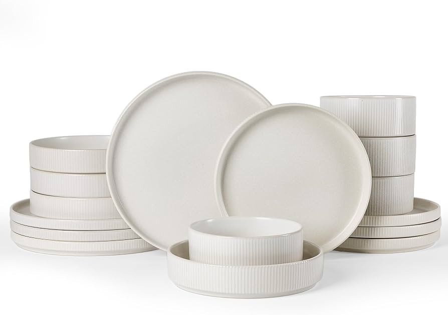 Famiware Star Stoneware Dinnerware Sets with Pasta Bowls, 16pc Dishes for 4 | Amazon (US)