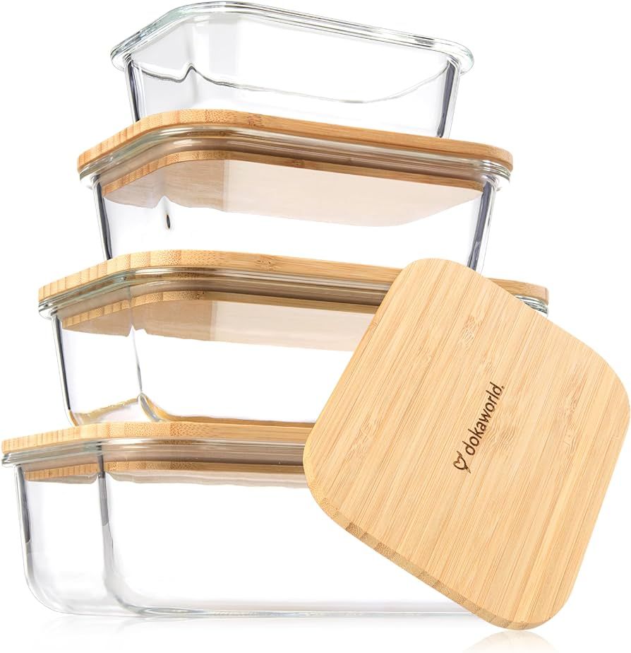 dokaworld Glass Food Storage Containers With Bamboo Lids - Glass Meal Prep Containers - Set of 4 ... | Amazon (US)