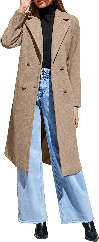 Simplee Women's Winter Lapel Collar Pea Coat Double Breasted Long Overcoat Trench PeaCoat With Be... | Amazon (US)