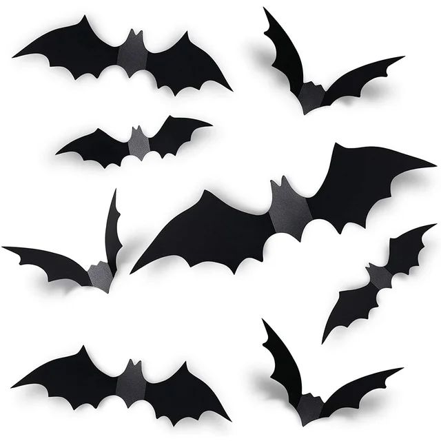 Coogam 60PCS Halloween 3D Bats Decoration, 4 Different Sizes Realistic PVC Scary Black Bat Sticke... | Walmart (US)