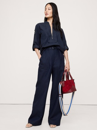 Cotton Poplin Zip Popover Top | Banana Republic (US)