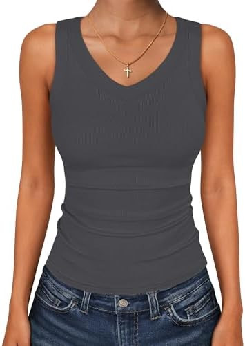 ANRABESS Tank Tops for Women V Neck Ribbed Knit Slim Fitted Sleeveless Basic Tee Tanks Casual Sum... | Amazon (US)
