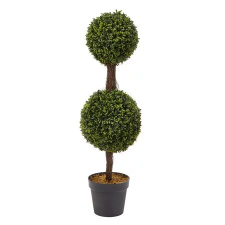 Pure Garden Artificial Podocarpus - Double Ball Style Faux Plant in Sturdy Pot - Potted Shrub 36” | Walmart (US)