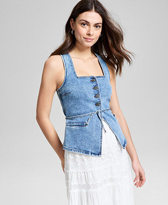 And Now This Women's Button-Front Sleeveless Denim Top, Exclusively at Macy's - Macy's | Macy's