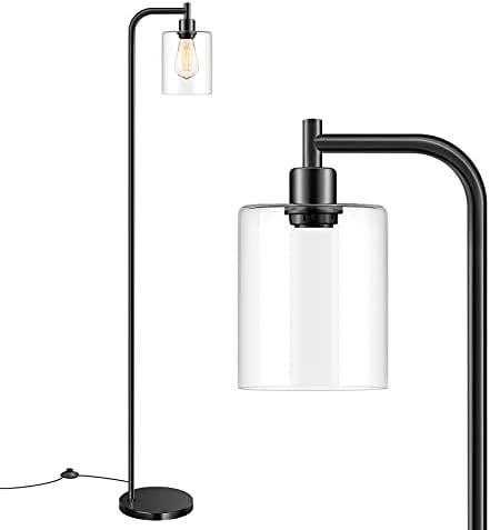 Industrial Floor Lamp with Hanging Glass Shade Black Farmhouse Indoor Pole Light with Edison E26 Bas | Amazon (US)
