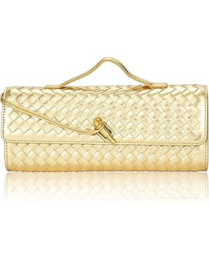 Pu Leather Woven Bag Purse,Black Clutch, Woven Evening Bag For Women 11.8" x 1.7" x 4.9" | Amazon (US)