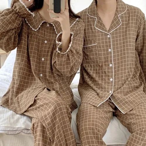 Sadelle - Couple Matching Pajama Set: Long-Sleeve Plaid Button Top + Pants (Various Designs) | YesStyle Global