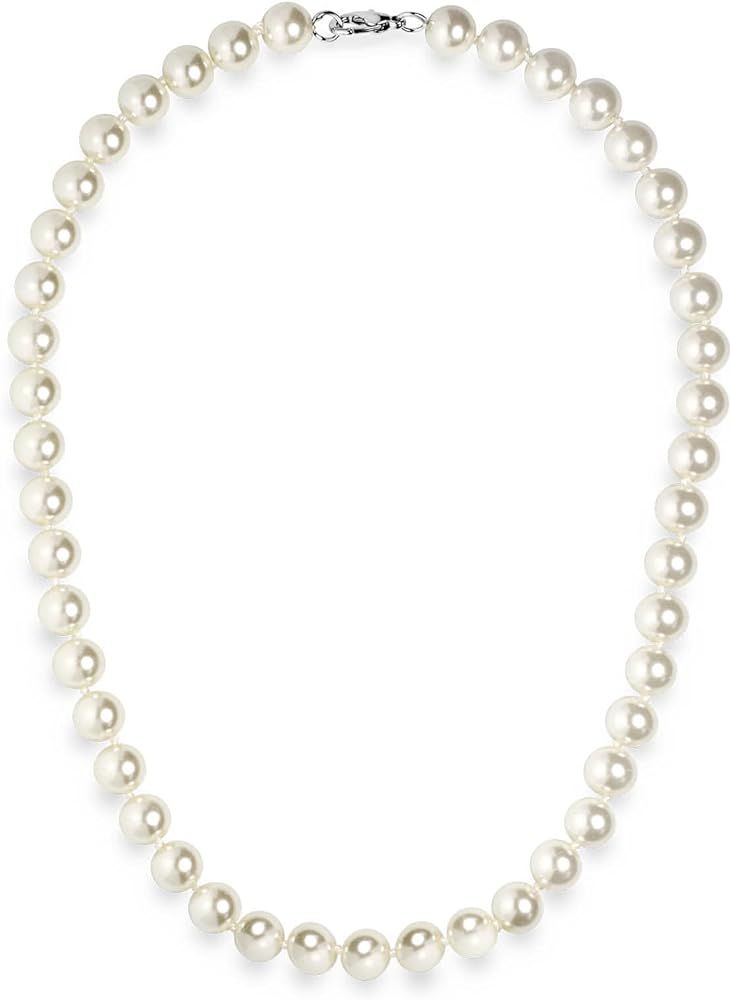 KEZEF Pearl Necklaces for Women - Simulated Faux Cream White Pearl Necklace 16" - 20" - Hand Knot... | Amazon (US)