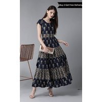 Beautiful Women Blue & Beige Flared Hem Printed Anarkali Maxi Dress Long Gown Kurta Kurti Free Fast  | Etsy (US)