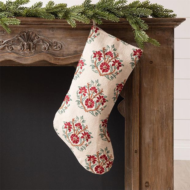 Floral Block Print Stocking | Antique Farm House