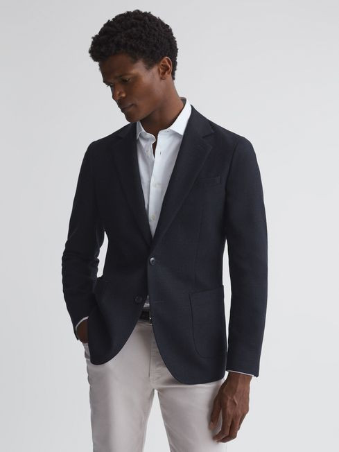 Reiss Navy Attire Slim Fit Textured Wool Blend Blazer | Reiss UK