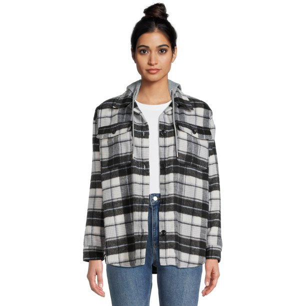 No Boundaries Juniors Shirt Jacket With Hood, Sizes XS-3XL | Walmart (US)