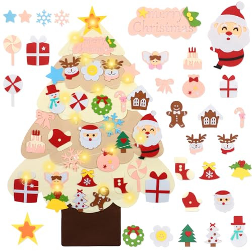 LAMPTOP 3.2 Foot Felt Christmas Tree for Kids, 30Pcs Detachable Christmas Tree Ornaments with Lights Wall Decor Door Hanging Christmas Tree Set, DIY Xmas Gifts Decorations | Amazon (US)