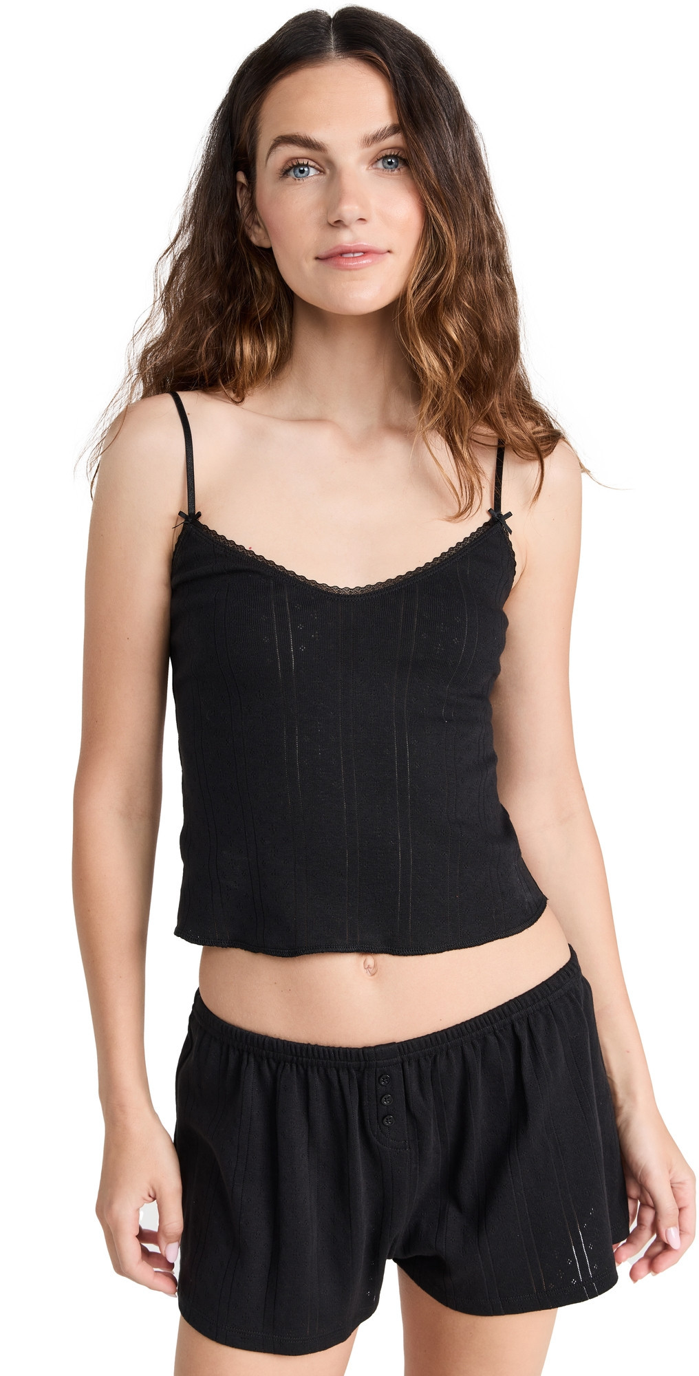 COUCOU The Long Cami: Pointelle Black L | Shopbop