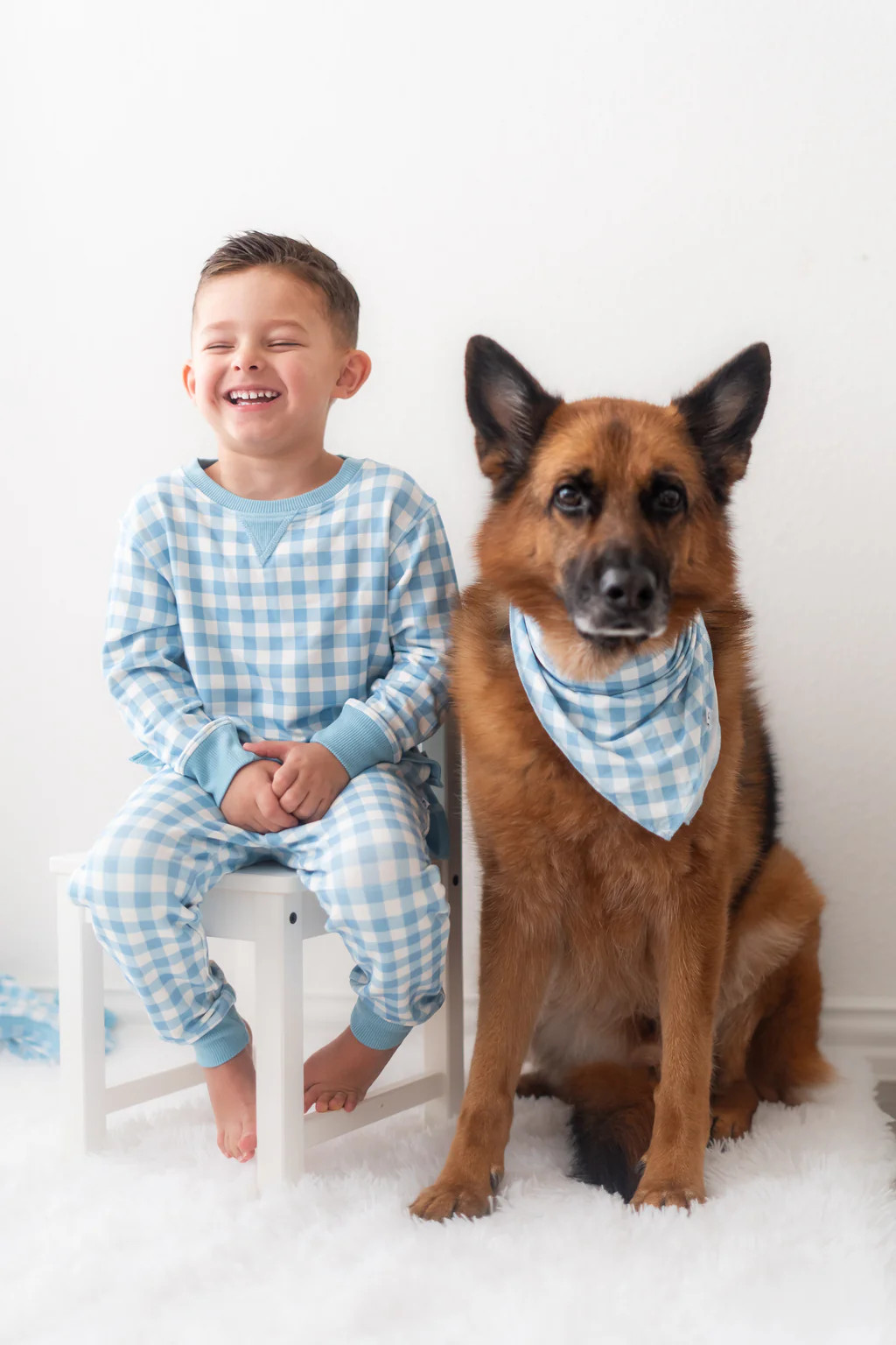 SKY BLUE GINGHAM DREAM DOG BIB | Dream Big Little Co.