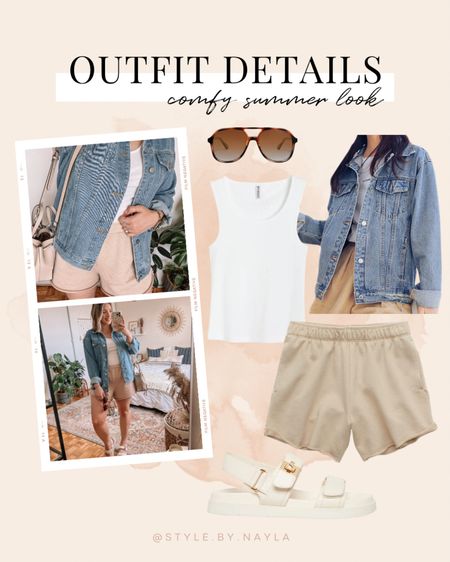 Comfy summer outfit - comfy loungewear shorts (size L), white tank top (size M), Amazon denim jacket (size M), and Steve Madden Velcro sandals (go up half a size)

Casual ootd, Amazon fashion finds


#LTKstyletip #LTKshoecrush #LTKSeasonal