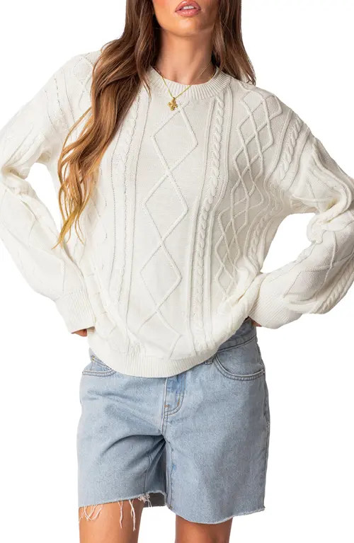 EDIKTED Jessy Oversize Cotton Cable Stitch Sweater in Cream at Nordstrom, Size X-Small | Nordstrom