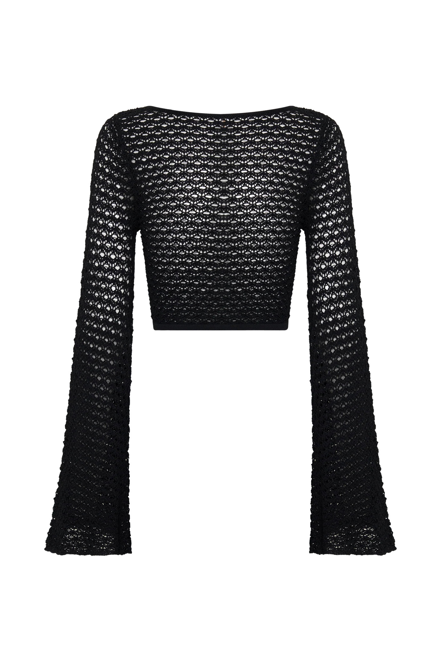 Mania Crochet Long Sleeve Cropped Top - Black | MESHKI US