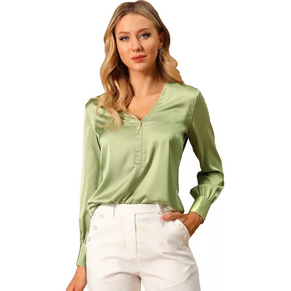 Women's Elegant Satin Shirt Long Sleeve Office Work Blouses Tops | Kohl's