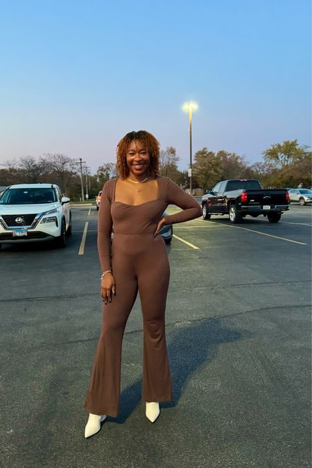Brown Jumpsuit, Fall Outfit, Holiday Outfit, Thanksgiving Outfit, White Boots, White Booties

#LTKshoecrush #LTKstyletip #LTKHoliday