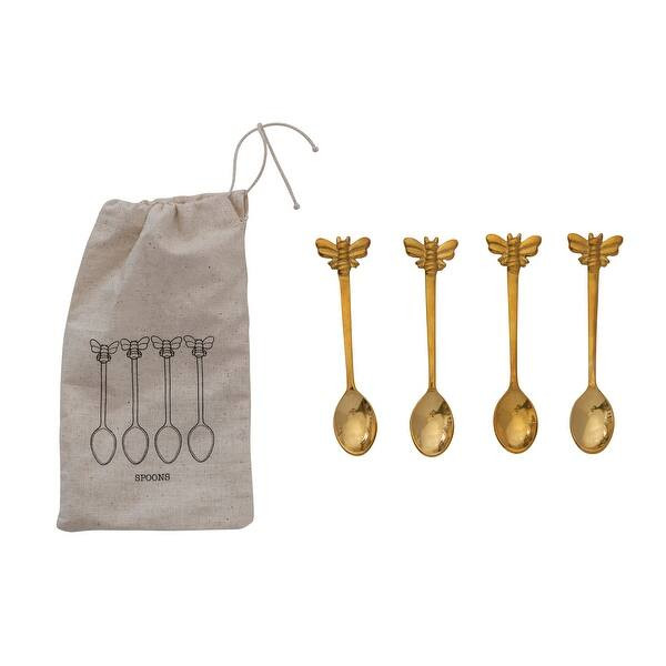 Brass Spoons with Bee Handles in Drawstring Bag - 4.5"L x 1.0"W x 0.3"H | Bed Bath & Beyond