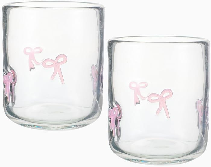 Skylety 2 Pack Bow Icon Juice Glass Coquette Bow Aesthetic Cup 14 ounce Double Old Fashioned Icon... | Amazon (US)