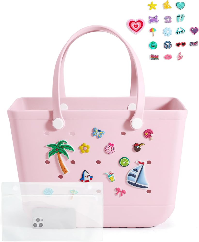 BAGSMART Large Beach Bag for Women with Cooler, Rubber Tote Bag with Charms, Waterproof Vacation ... | Amazon (US)