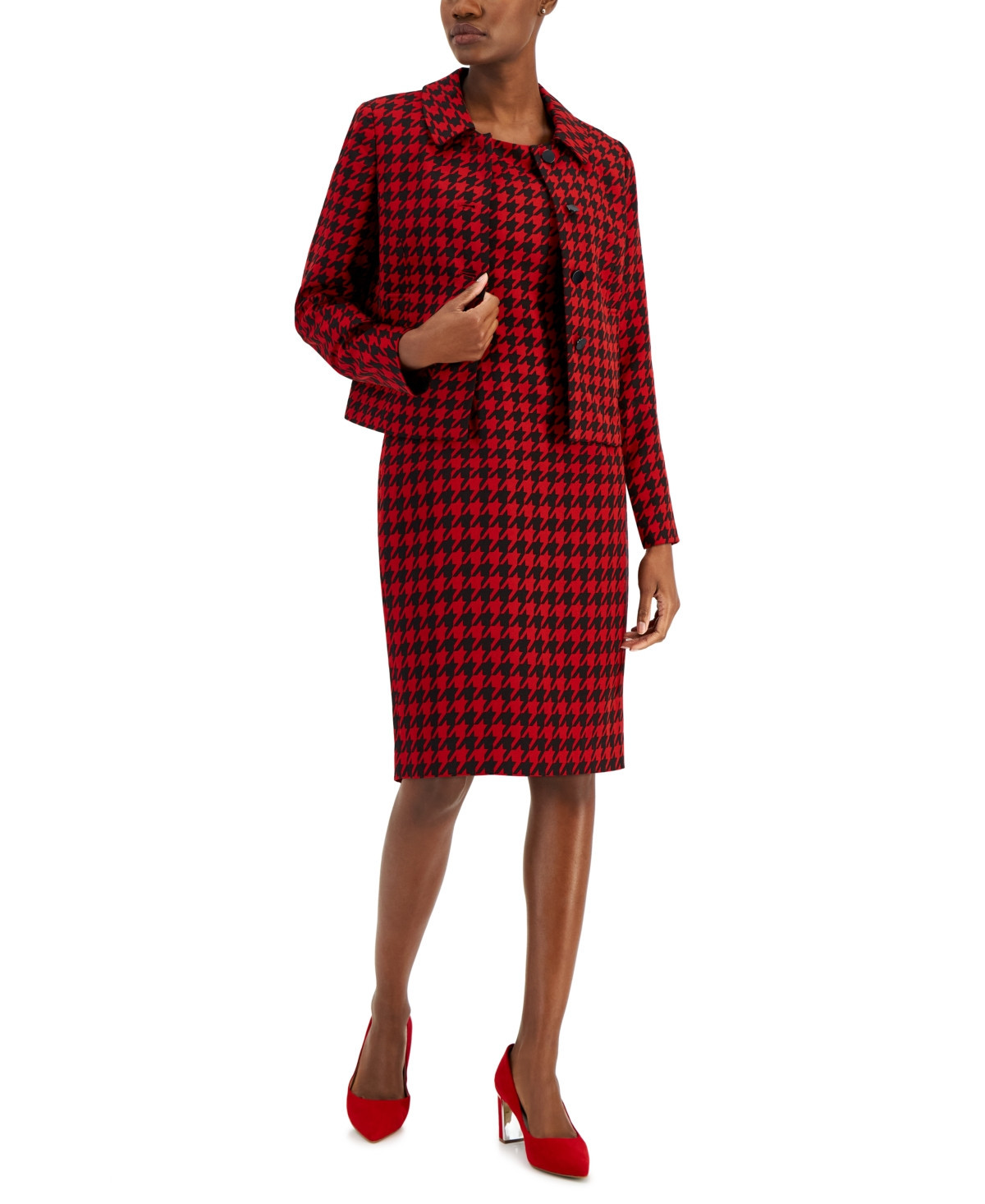 Nipon Boutique Women's Houndstooth Jacket & Dress Set - Classic Red/Black | Macy's