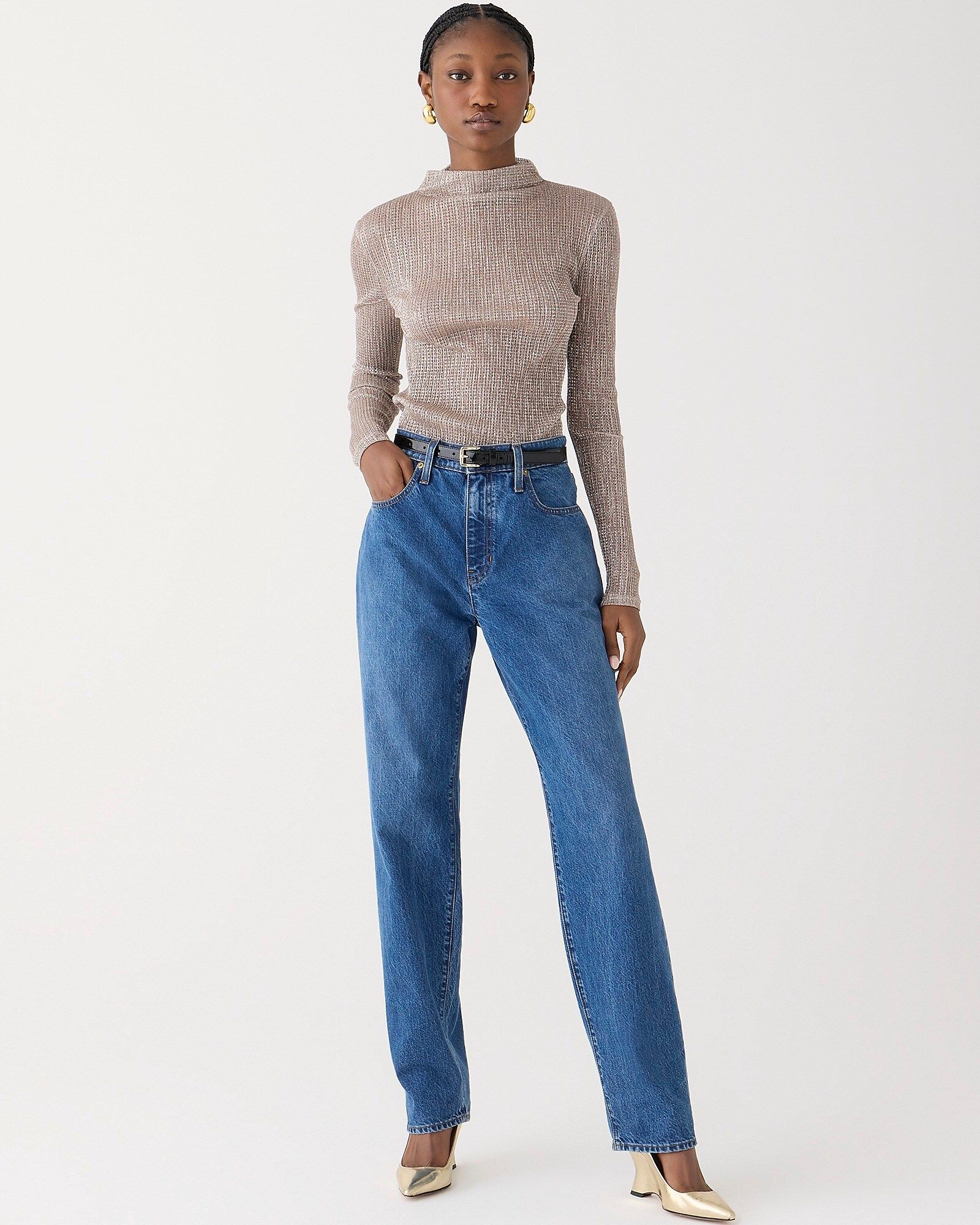 Sheer long-sleeve turtleneck in metallic | J.Crew US