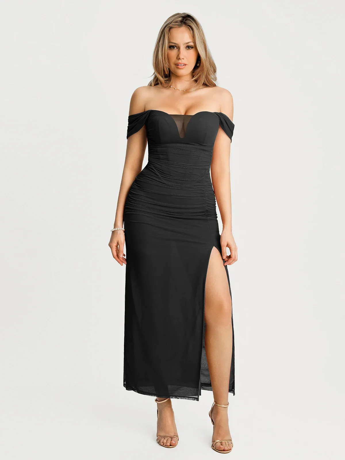 Off-The-Shoulder Sculpting Floral Print Maxi Dress | Popilush