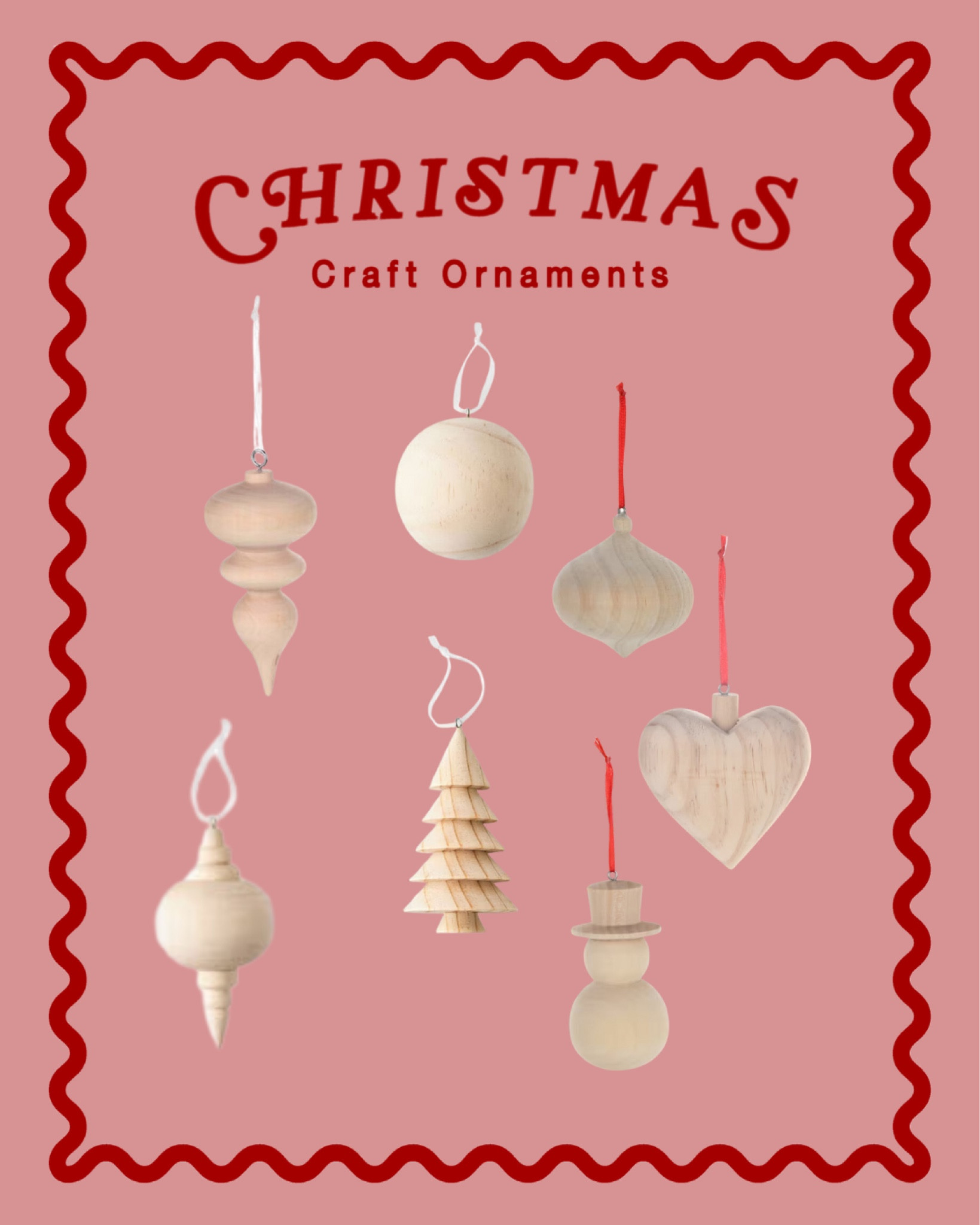 Unfinished wooden ornaments.
Linking what I can but my favorites are from Joann Fabrics.  You can pull those up on their website Joann.com . (I just can’t link those here) 

(Also watch for these closer to Christmas! They go on major sale. As little as .99 cents from Joanns the last few years) 

Find them at your craft stores and add some new ribbons!  These look beautiful unfinished as is and are a great craft to pull from the tree if you or your little one find yourself in the mood to paint. ✨

#LTKHome #LTKSeasonal #LTKHoliday
