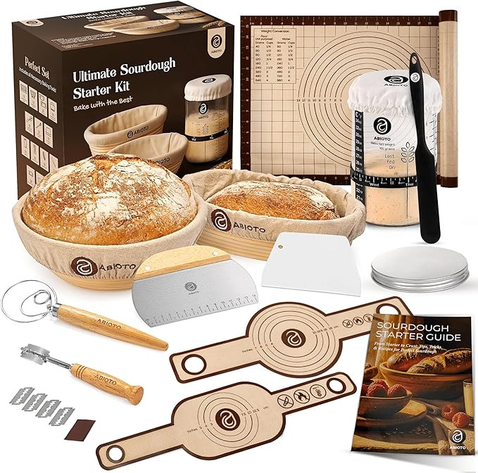 Sourdough Starter Kit with 10" Round & 11" Oval Banneton Proofing Basket and 34oz Starter Jar - B... | Amazon (US)