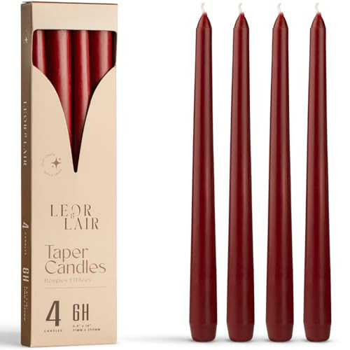Leor & Lair Red Taper Candles for Christmas - 4 Pack 10" Dark Red Candlesticks - Unscented Long Burning Candle Sticks for Christmas Decoration, Thanksgiving, Dinner Table, Weddings | Amazon (US)