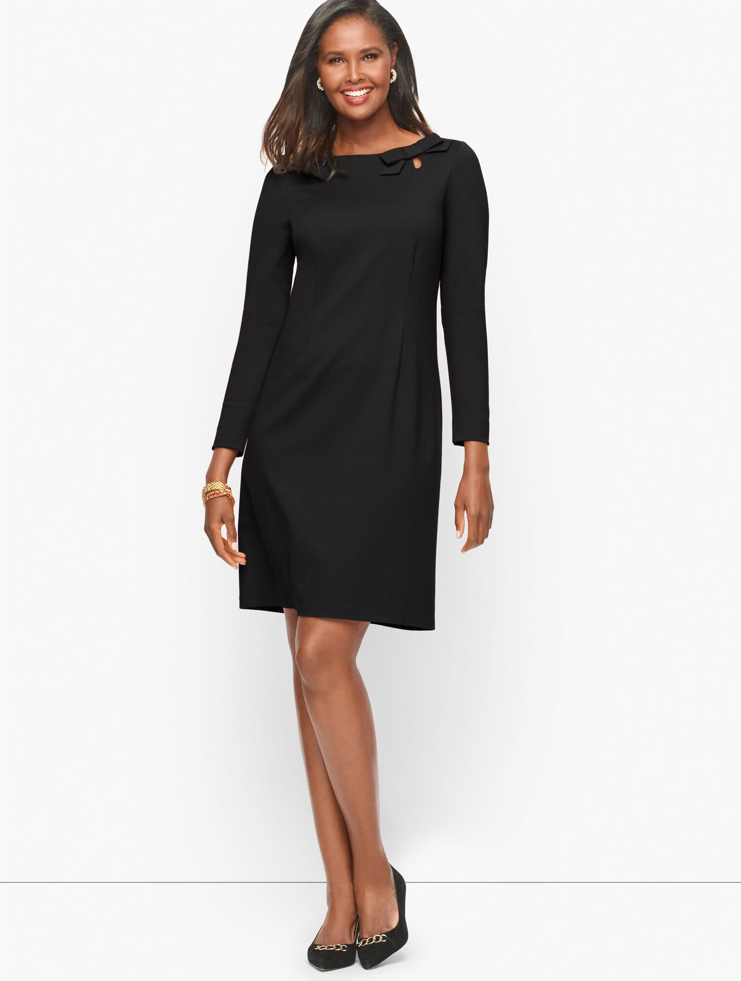 Bow Detail Ponte Knit A-Line Dress | Talbots