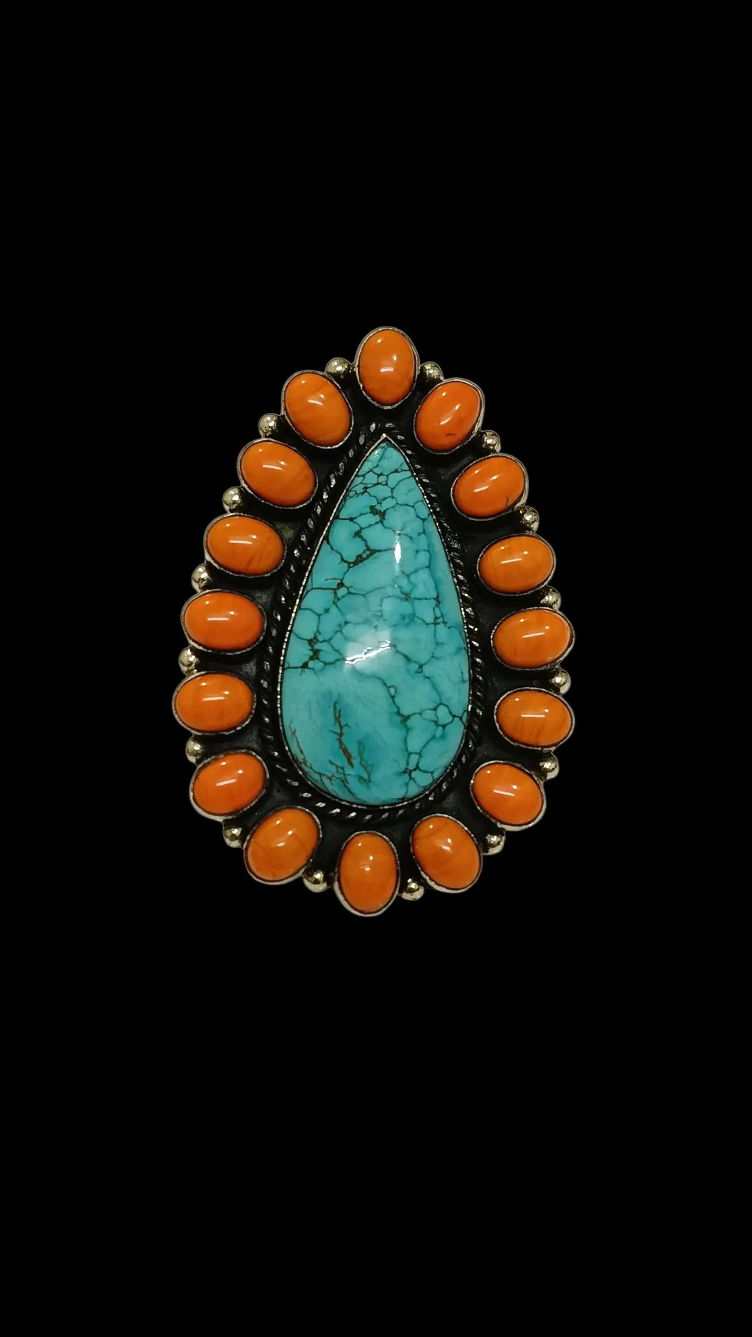 Handmade Turquoise Spiny Oyster Cluster Ring:tibentan Boho Jewelry, US Size 8 - Etsy | Etsy (US)