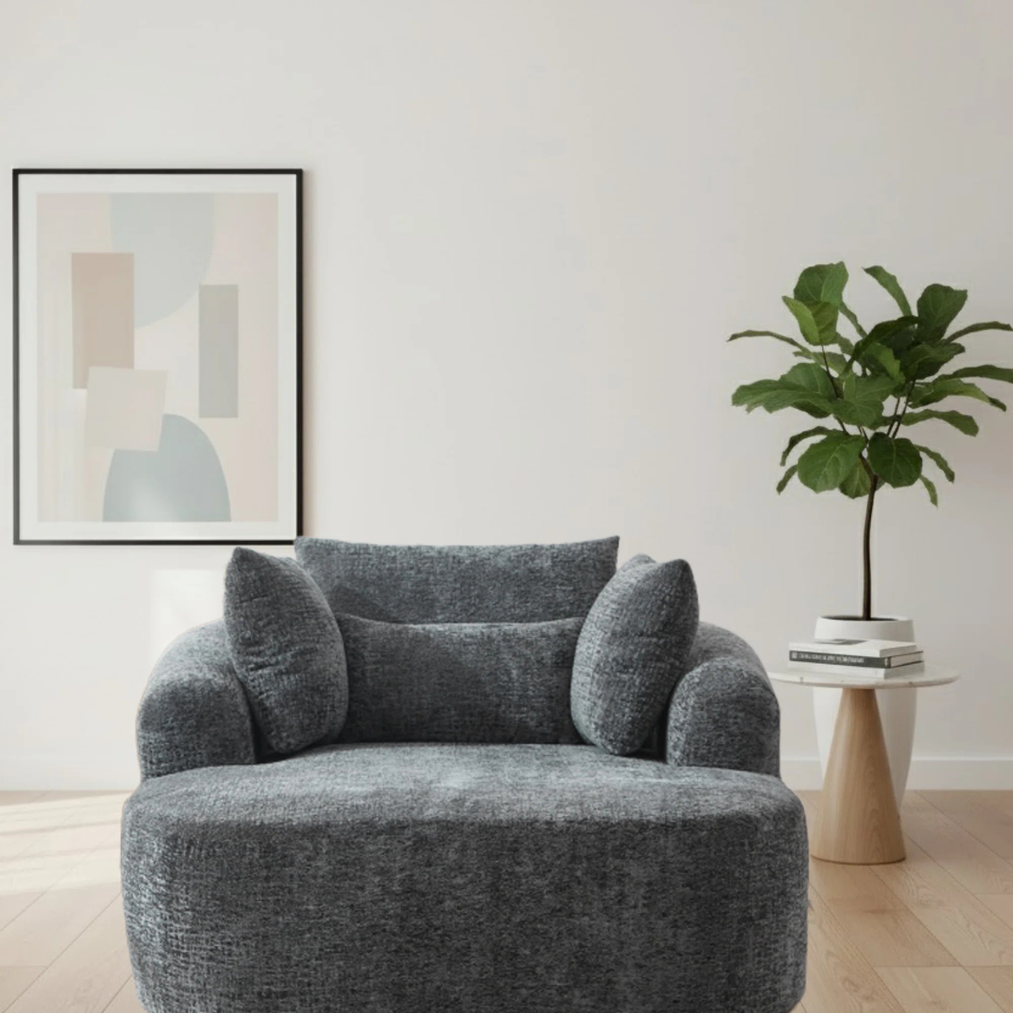 Oversized Chaise Lounge Chair Indoor, 49.6 inch Upholstered Boneless Sofa Bed with Throw Pillows ... | Wayfair North America