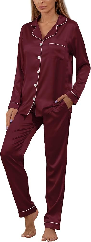 YIMANIE Womens Pajamas Silk Satin Pajama Sets for Women Soft Button Down Womens Loungewear Set wi... | Amazon (US)