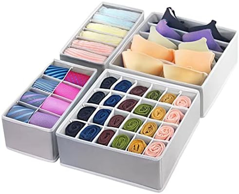 GOGOODA 4 Pcs Underwear Drawer Organizers Divider, Socks Bra Organizer and Storage Boxes for Ling... | Amazon (US)