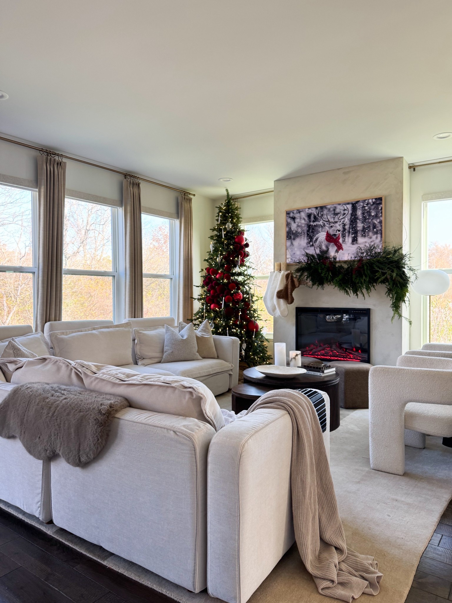 warm modern living room
custom curtains in color khaki 

#LTKHoliday #LTKHome