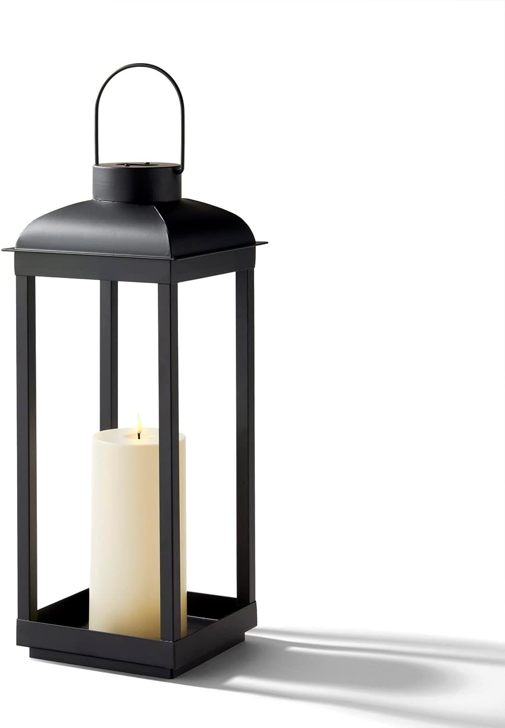 Outdoor Candle Lantern, Large - 18 Inch Tall, Solar Powered, Black Metal, Open Frame (No Glass), ... | Amazon (US)