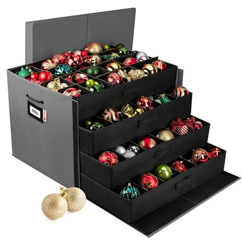 HOLDN’ STORAGE Christmas Ornament Storage Box with Dividers, Stores Ornaments up to 96 of 3 Inch Large Christmas Ball Storage Containers with 4 Trays - Gray | Amazon (US)